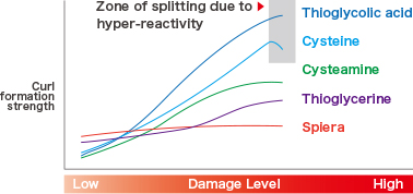 The difference in curl formation strength depending on damage level